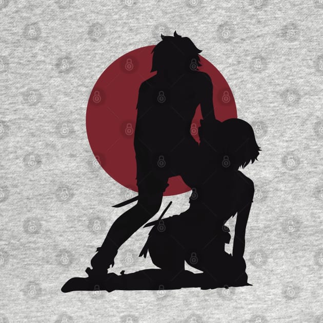 Danmachi Or Is It Wrong To Try Or Dungeon Ni Deai Season 4 Anime Characters Bell And Ryuu In Minimalist Sunset Vintage Design by Animangapoi